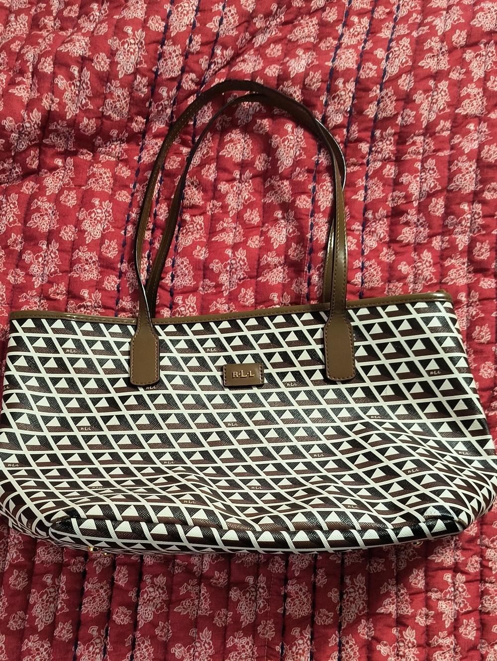 Ralph Lauren Brown & White Geometric Tote